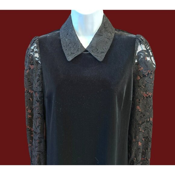 NWT Draper James Lace Collared Velvet Shift Dress Size O Wednesday Adams Style - Picture 2 of 6